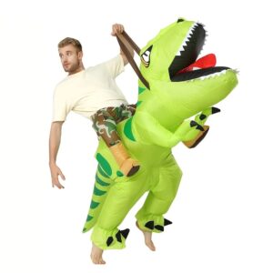 man riding dinosaur costume